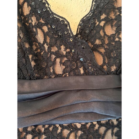 S.L. Fashions Lace Sleeveless Party Dress With Satin Waistband Sequins V-Necklin - Picture 14 of 15